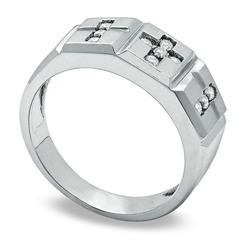 Image of ID 1 Men's 020 CT TW Natural Diamond Triple Cross Band in Solid 10K White Gold