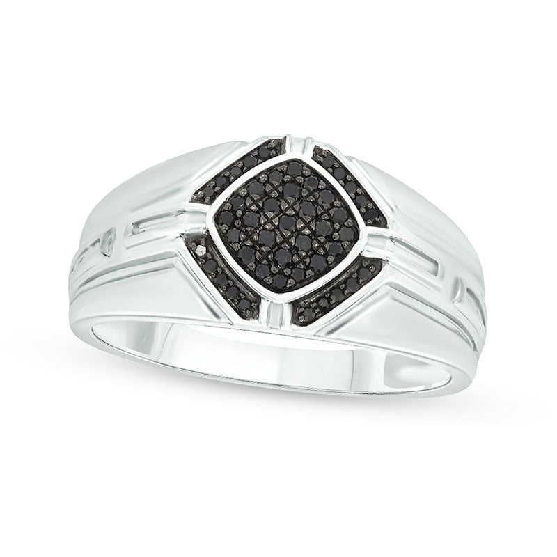 Image of ID 1 Men's 025 CT TW Composite Black Enhanced Natural Diamond Square-Top Ring in Sterling Silver