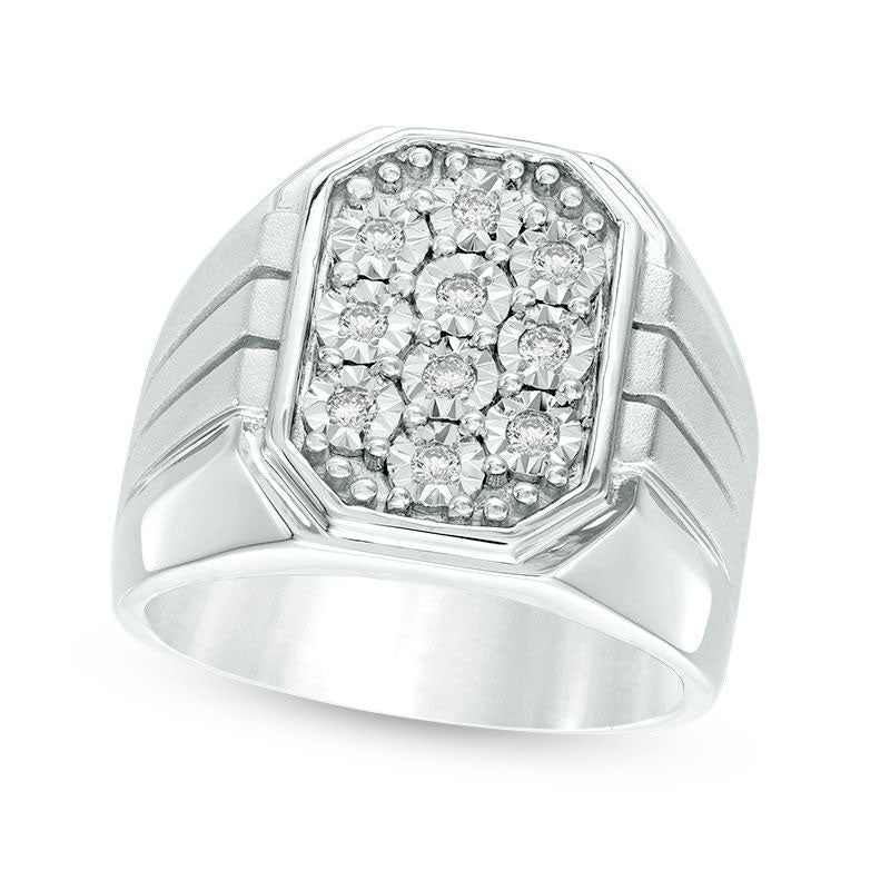Image of ID 1 Men's 025 CT TW Composite Natural Diamond Signet Ring in Sterling Silver