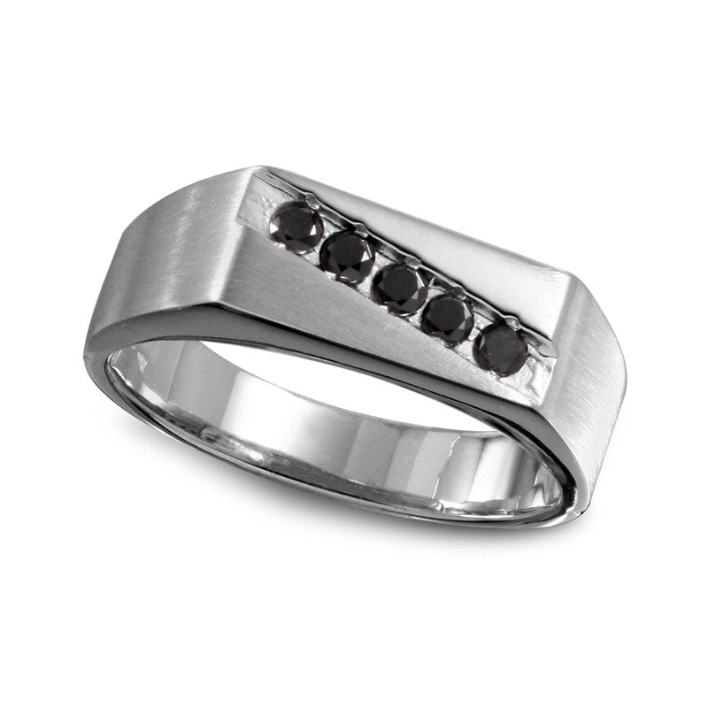 Image of ID 1 Men's 025 CT TW Enhanced Black Natural Diamond Slant Band in Solid 10K White Gold