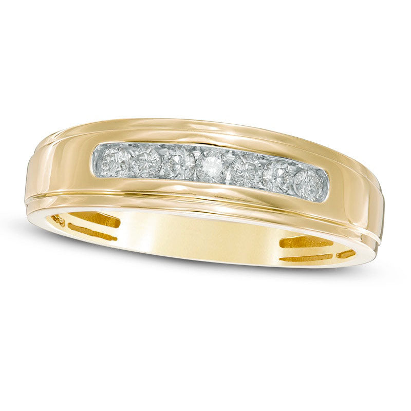 Image of ID 1 Men's 025 CT TW Natural Diamond Comfort Fit Band in Solid 10K Yellow Gold