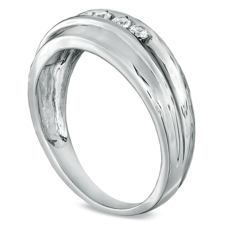 Image of ID 1 Men's 025 CT TW Natural Diamond Five Stone Wedding Band in Solid 10K White Gold