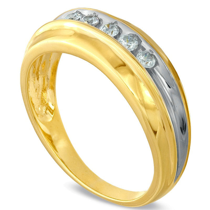 Image of ID 1 Men's 025 CT TW Natural Diamond Five Stone Wedding Band in Solid 10K Yellow Gold