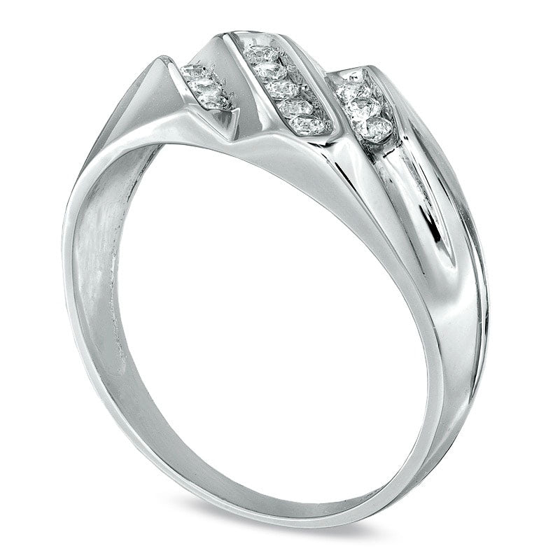 Image of ID 1 Men's 025 CT TW Natural Diamond Triple Row Slant Ring in Solid 10K White Gold