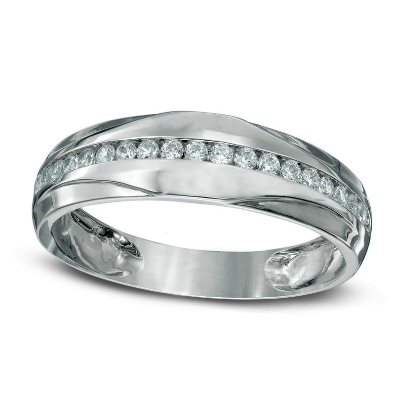 Image of ID 1 Men's 033 CT TW Natural Diamond Center Row Wedding Band in Solid 10K White Gold