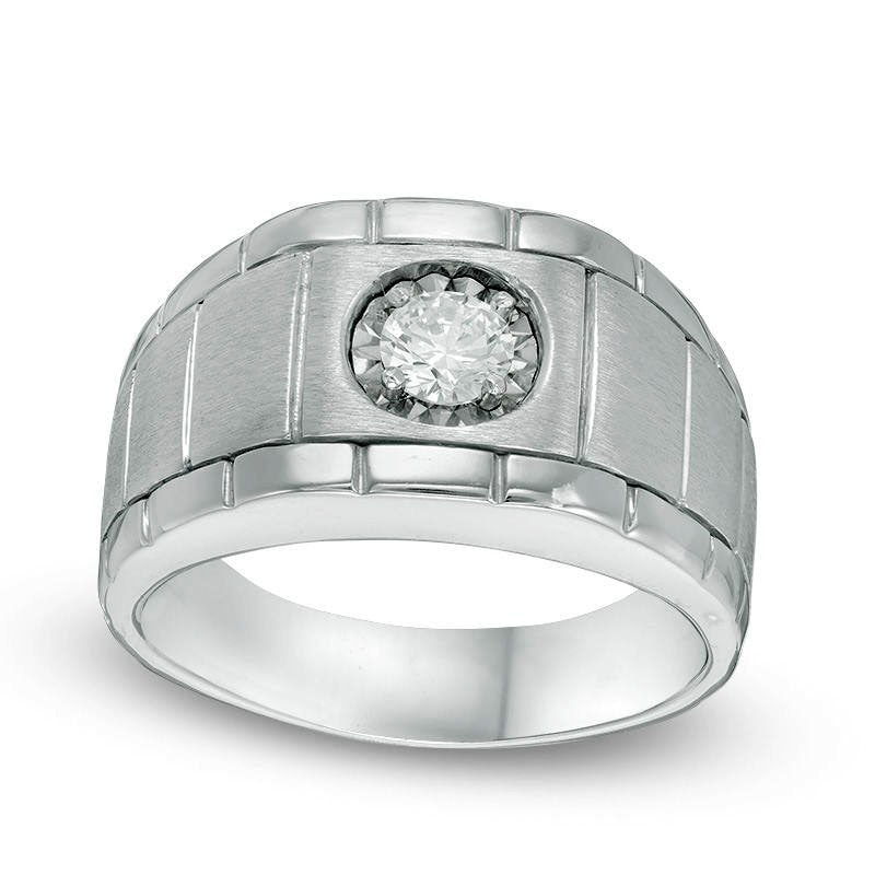 Image of ID 1 Men's 038 CT Natural Clarity Enhanced Diamond Solitaire Brushed Wedding Band in Solid 10K White Gold