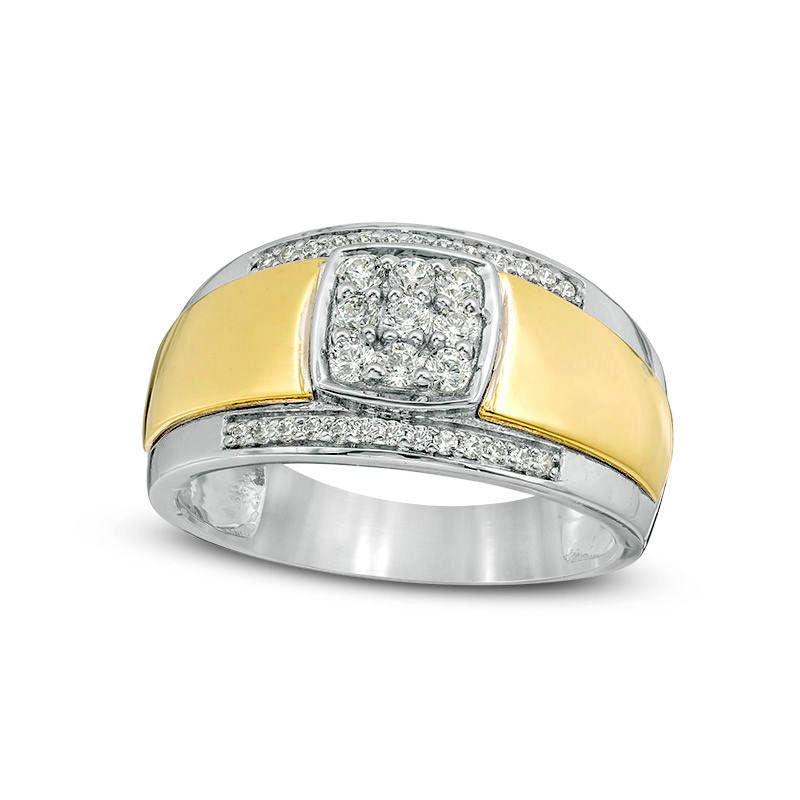 Image of ID 1 Men's 038 CT TW Composite Natural Diamond Stepped Edge Ring in Solid 10K Two-Tone Gold