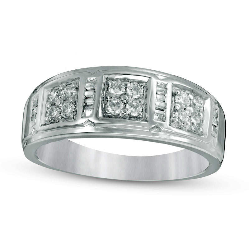 Image of ID 1 Men's 038 CT TW Composite Natural Diamond Three Stone Band in Solid 10K White Gold