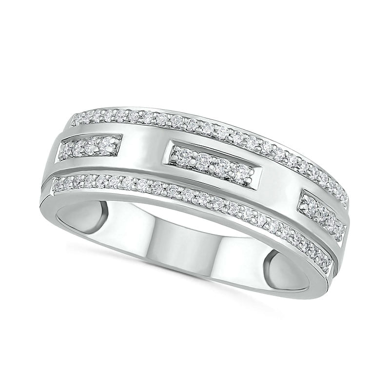 Image of ID 1 Men's 038 CT TW Natural Diamond Edge Wedding Band in Solid 10K White Gold