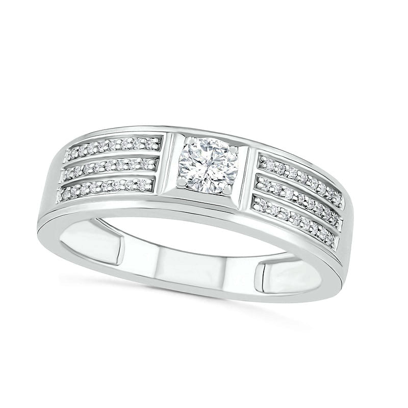 Image of ID 1 Men's 038 CT TW Natural Diamond Multi-Row Wedding Band in Solid 10K White Gold