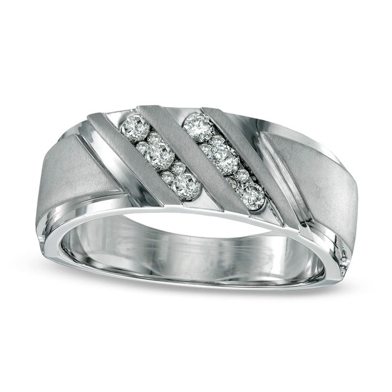 Image of ID 1 Men's 038 CT TW Natural Diamond Slant Ring in Solid 10K White Gold
