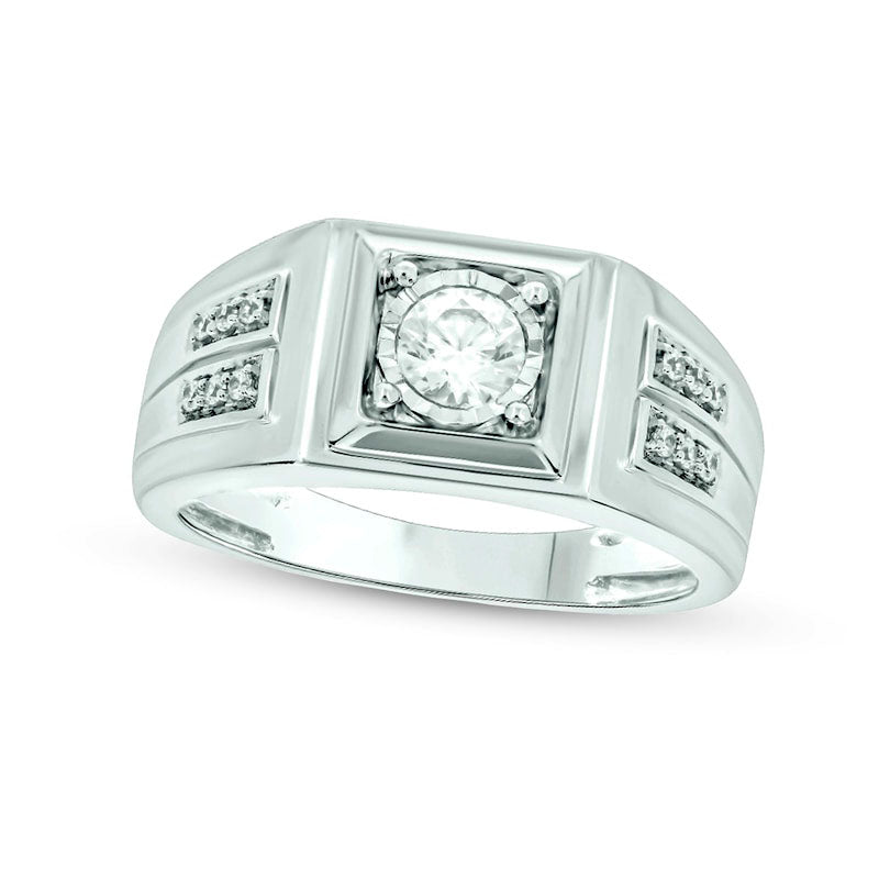 Image of ID 1 Men's 038 CT TW Natural Diamond Square Double Row Ring in Solid 10K White Gold