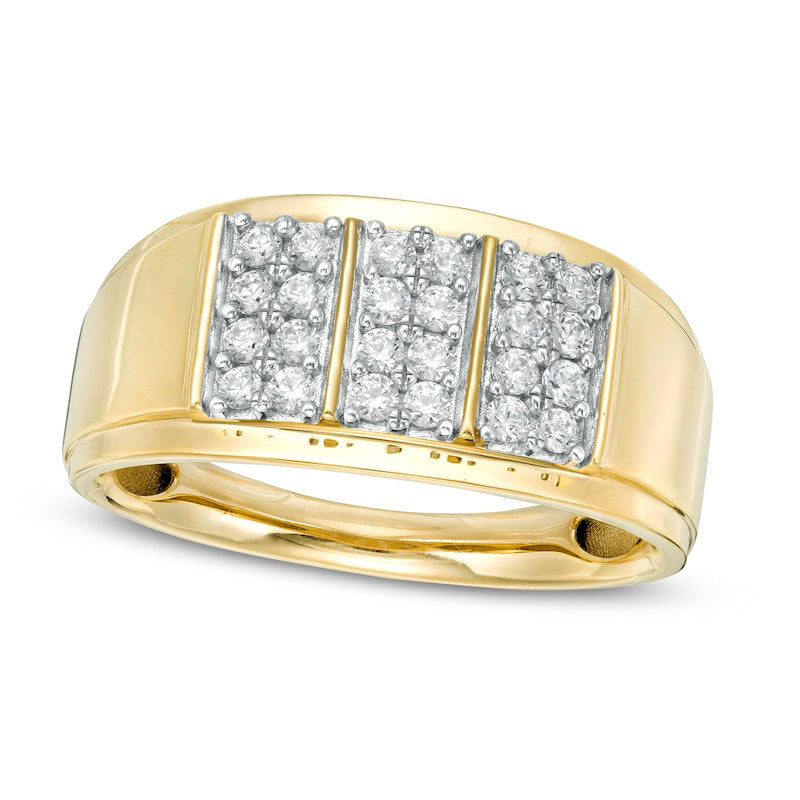 Image of ID 1 Men's 050 CT TW Composite Natural Diamond Linear Triple Row Ring in Solid 10K Yellow Gold