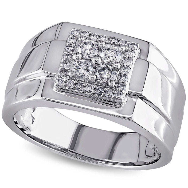 Image of ID 1 Men's 050 CT TW Composite Natural Diamond Square Frame Ring in Solid 10K White Gold