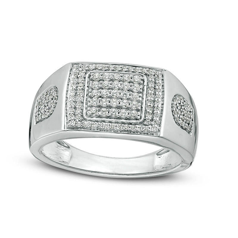 Image of ID 1 Men's 050 CT TW Composite Natural Diamond Square Frame Ring in Sterling Silver