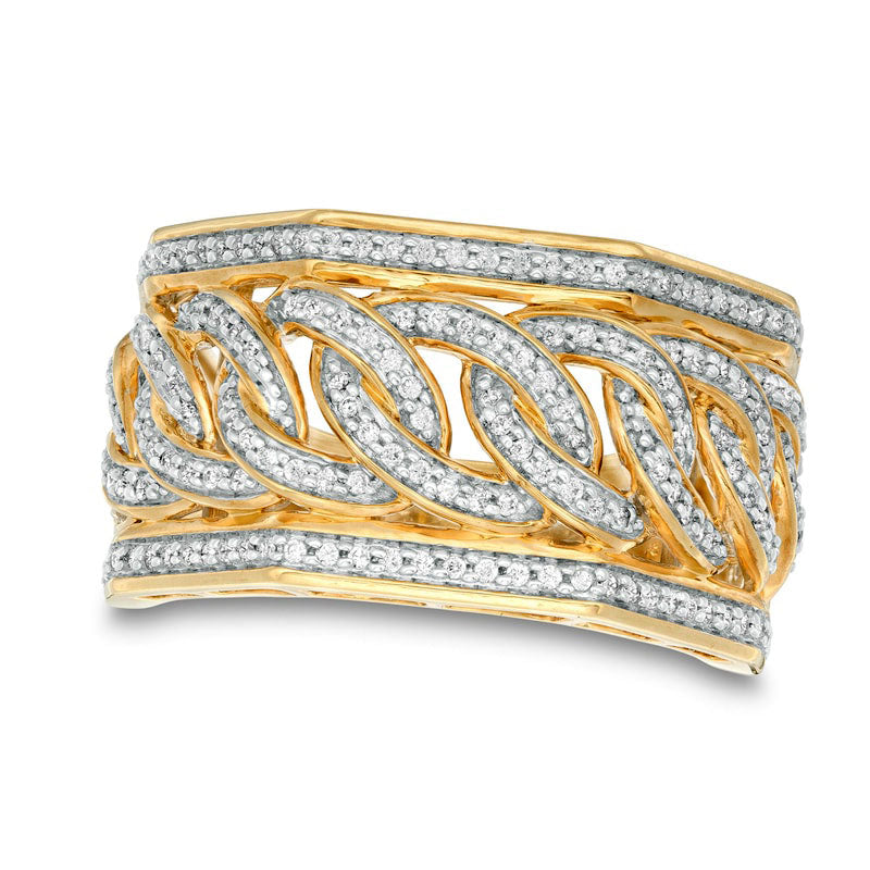 Image of ID 1 Men's 050 CT TW Natural Diamond Curb Link Ring in Solid 10K Yellow Gold