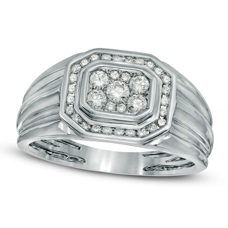 Image of ID 1 Men's 050 CT TW Natural Diamond Octagonal Ring in Solid 10K White Gold