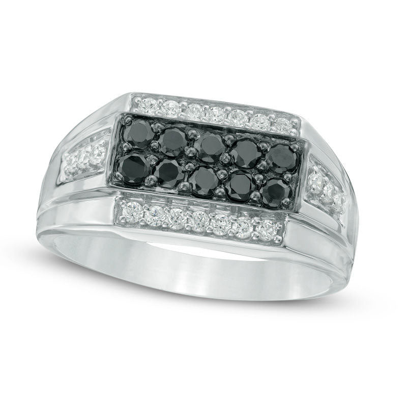 Image of ID 1 Men's 075 CT TW Enhanced Black and White Natural Diamond Ring in Sterling Silver