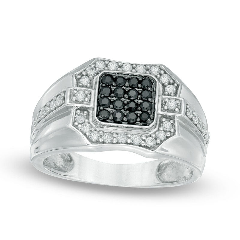 Image of ID 1 Men's 075 CT TW Enhanced Black and White Natural Diamond Square Composite Ring in Sterling Silver