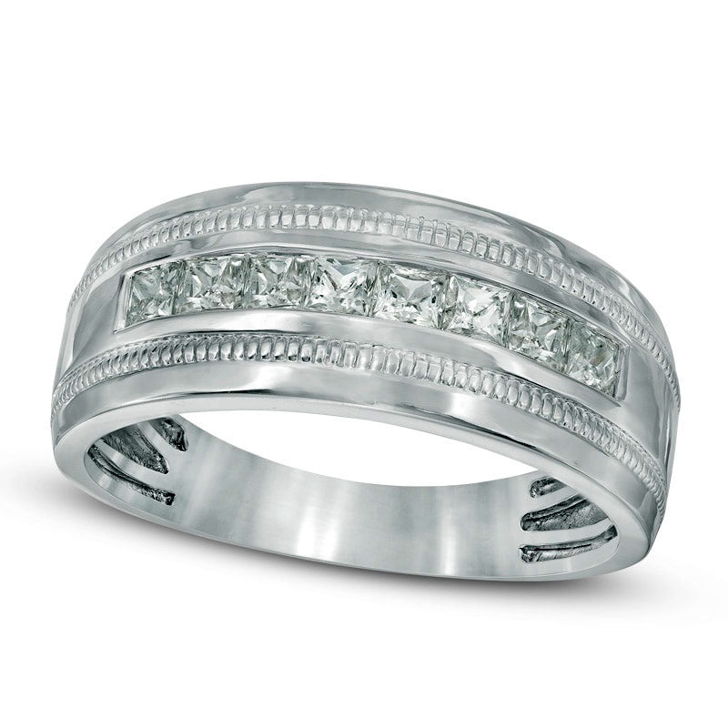 Image of ID 1 Men's 075 CT TW Square-Cut Natural Diamond Milgrain Wedding Band in Solid 10K White Gold