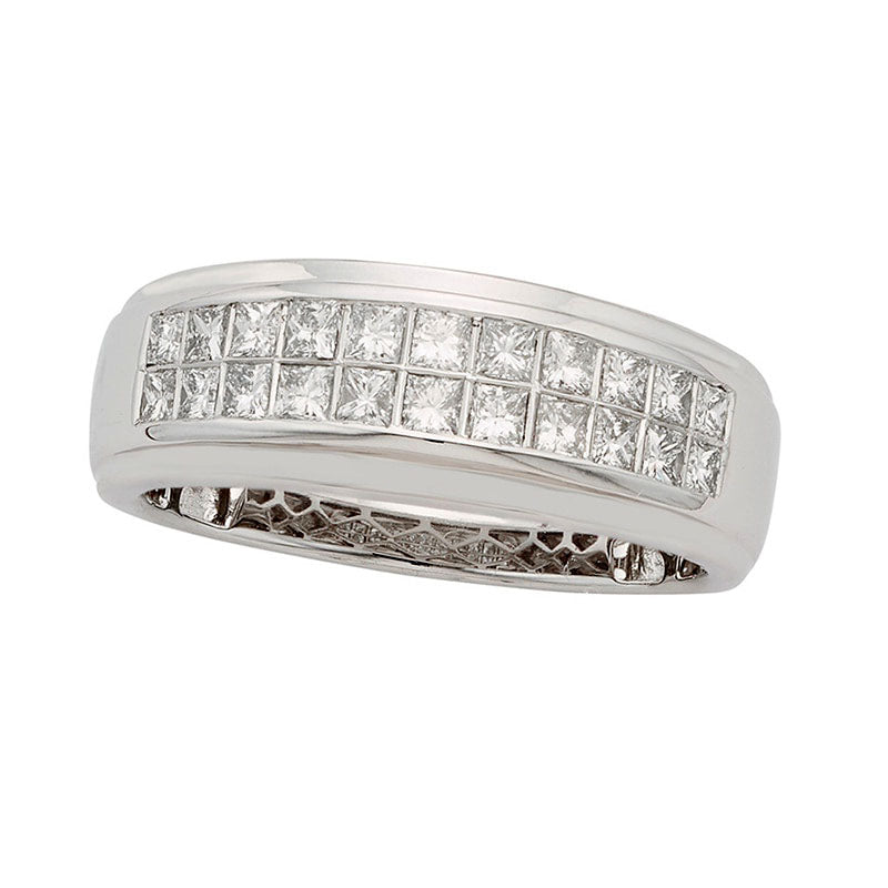 Image of ID 1 Men's 10 CT TW Certified Square-Cut Natural Diamond Double Row Wedding Band in Solid 14K White Gold (I/I1)