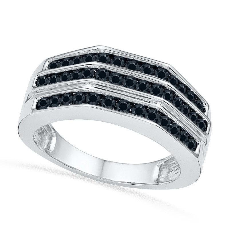 Image of ID 1 Men's 10 CT TW Enhanced Black Natural Diamond Wedding Band in Sterling Silver