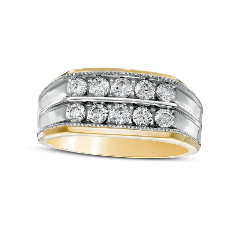 Image of ID 1 Men's 10 CT TW Natural Diamond Double Row Wedding Band in Solid 10K Two-Tone Gold