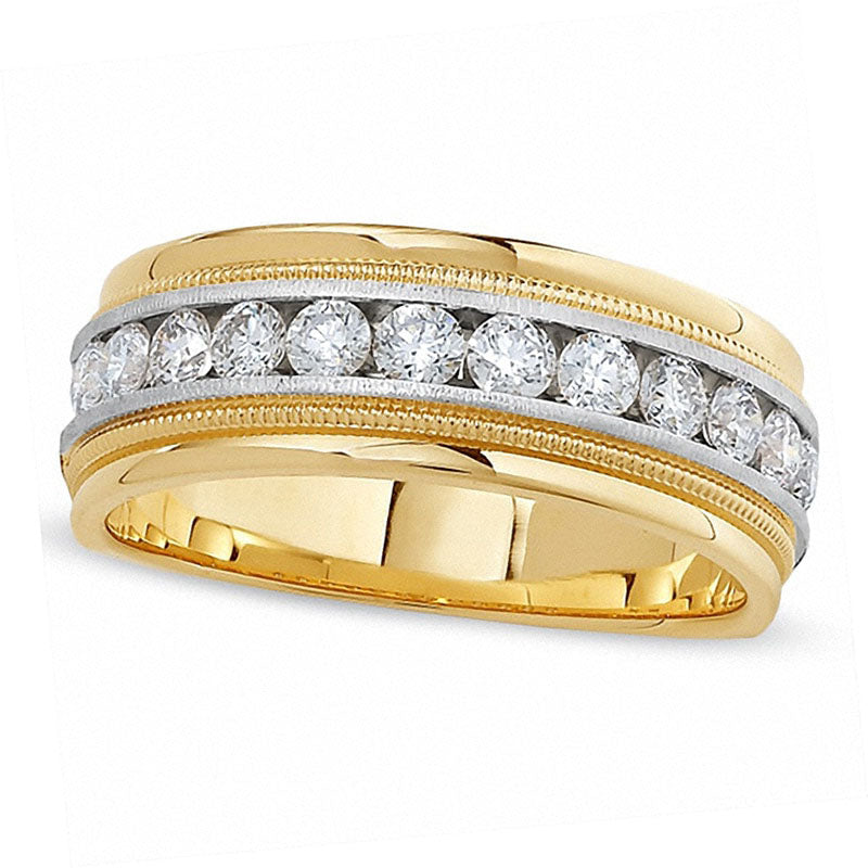 Image of ID 1 Men's 10 CT TW Natural Diamond Milgrain Band in Solid 14K Two-Tone Gold