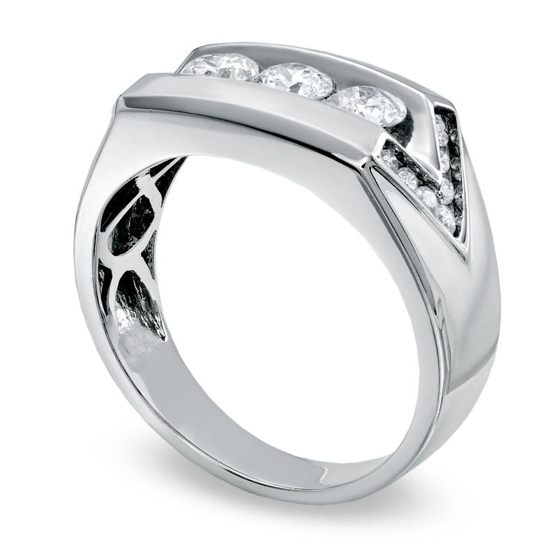 Image of ID 1 Men's 10 CT TW Natural Diamond Three-Stone Band in Solid 14K White Gold
