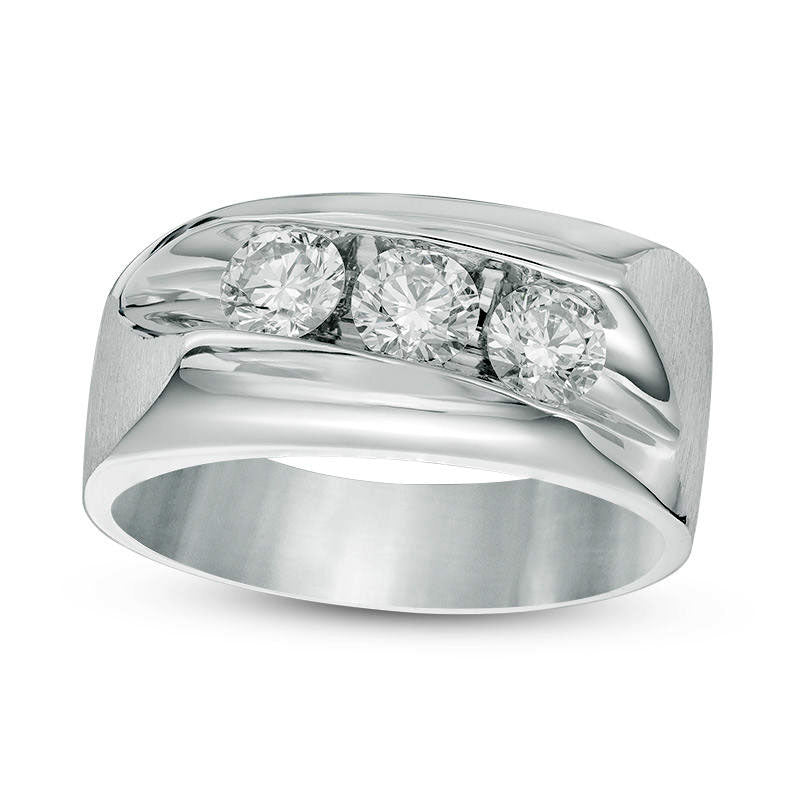 Image of ID 1 Men's 10 CT TW Natural Diamond Three Stone Slant Ring in Solid 14K White Gold