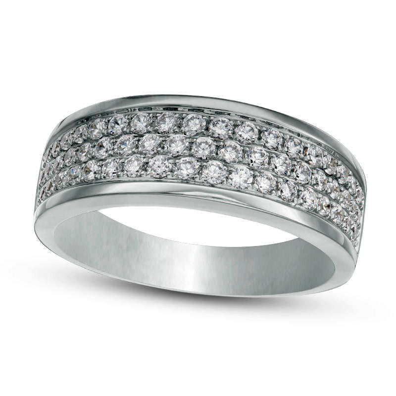 Image of ID 1 Men's 10 CT TW Natural Diamond Triple Row Wedding Band in Solid 10K White Gold