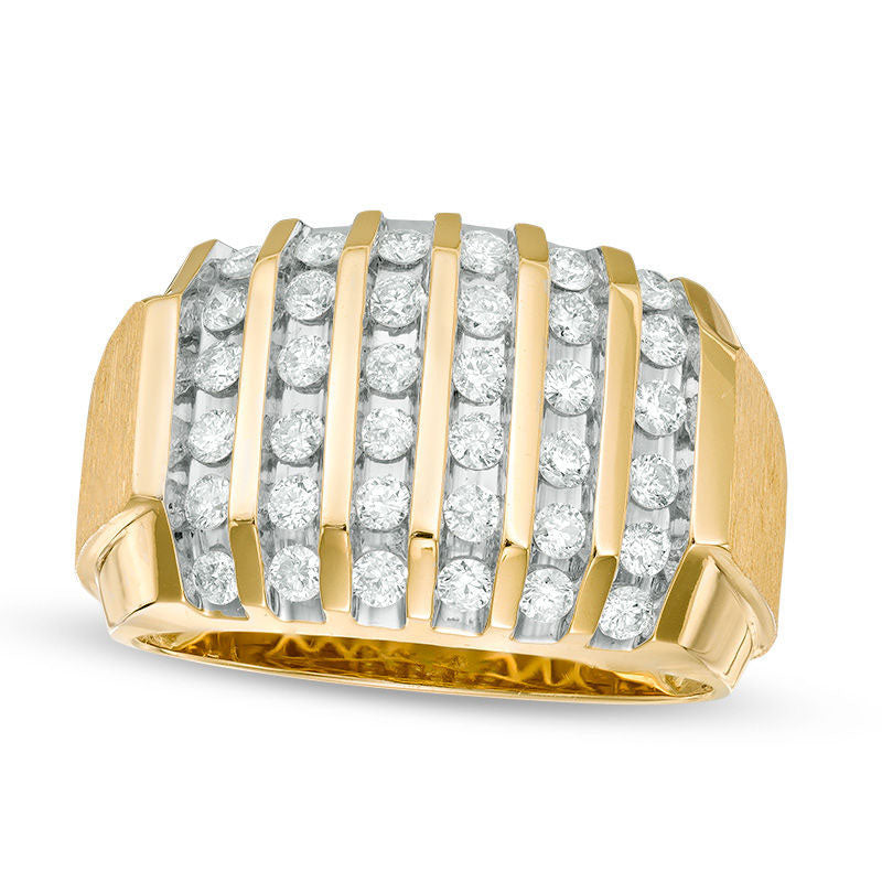 Image of ID 1 Men's 10 CT TW Natural Diamond Vertical Multi-Row Ring in Solid 10K Yellow Gold