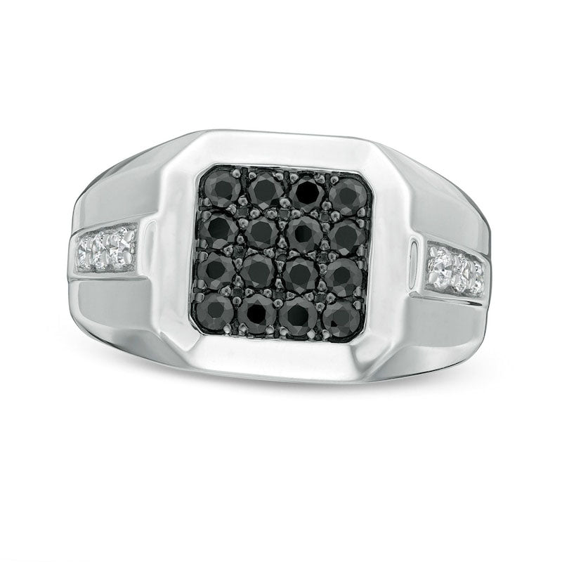 Image of ID 1 Men's 10 CT TW Octagonal Composite Enhanced Black and White Natural Diamond Stepped Edge Ring in Sterling Silver - Size 10