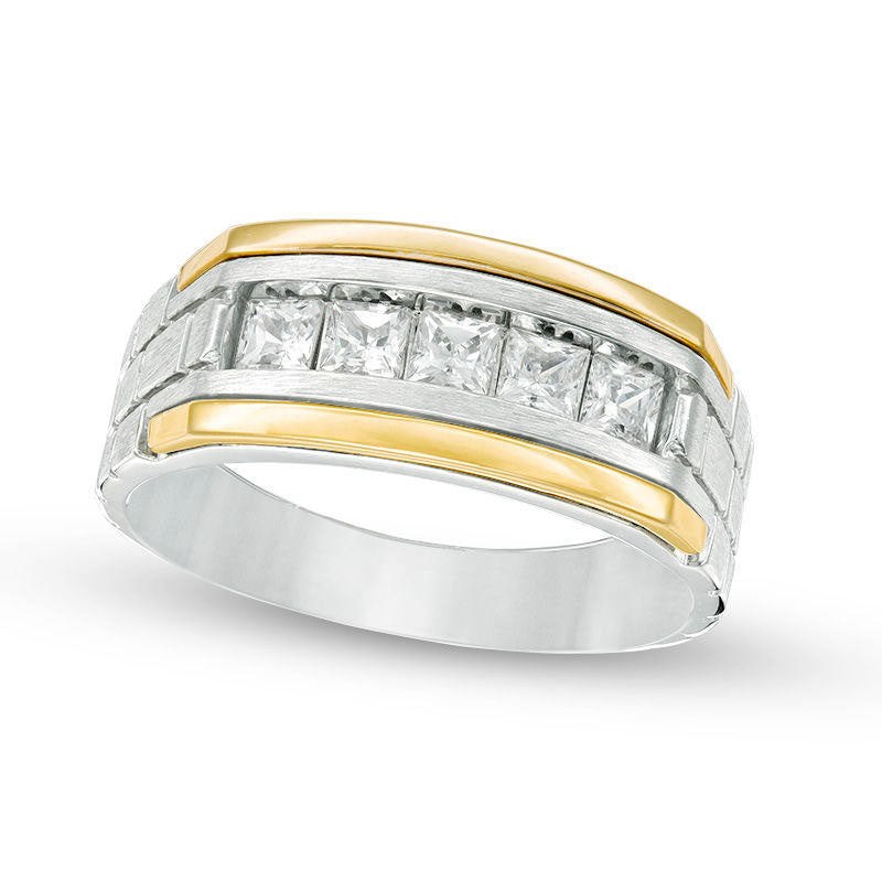 Image of ID 1 Men's 10 CT TW Square-Cut Natural Diamond Five Stone Wedding Band in Solid 14K Two-Tone Gold