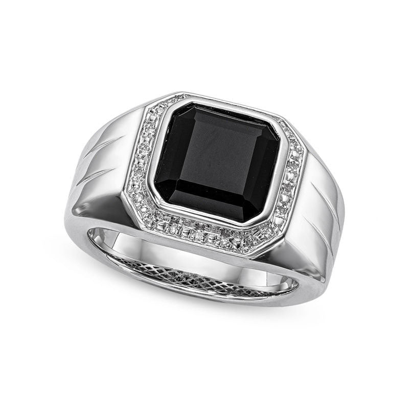 Image of ID 1 Mens 100mm Octagonal Onyx and Natural Diamond Accent Frame Band in Sterling Silver
