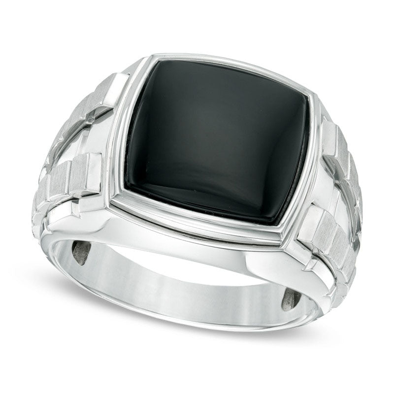 Image of ID 1 Men's 130mm Square-Cut Onyx Ring in Sterling Silver