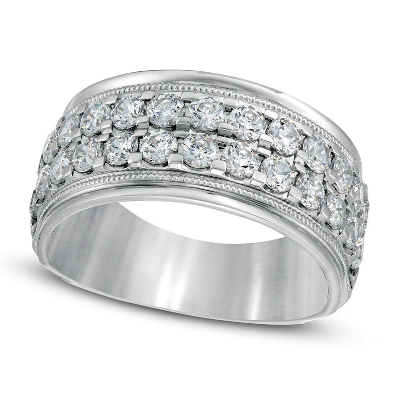 Image of ID 1 Men's 20 CT TW Natural Diamond Raised Double Row Anniversary Band in Solid 10K White Gold