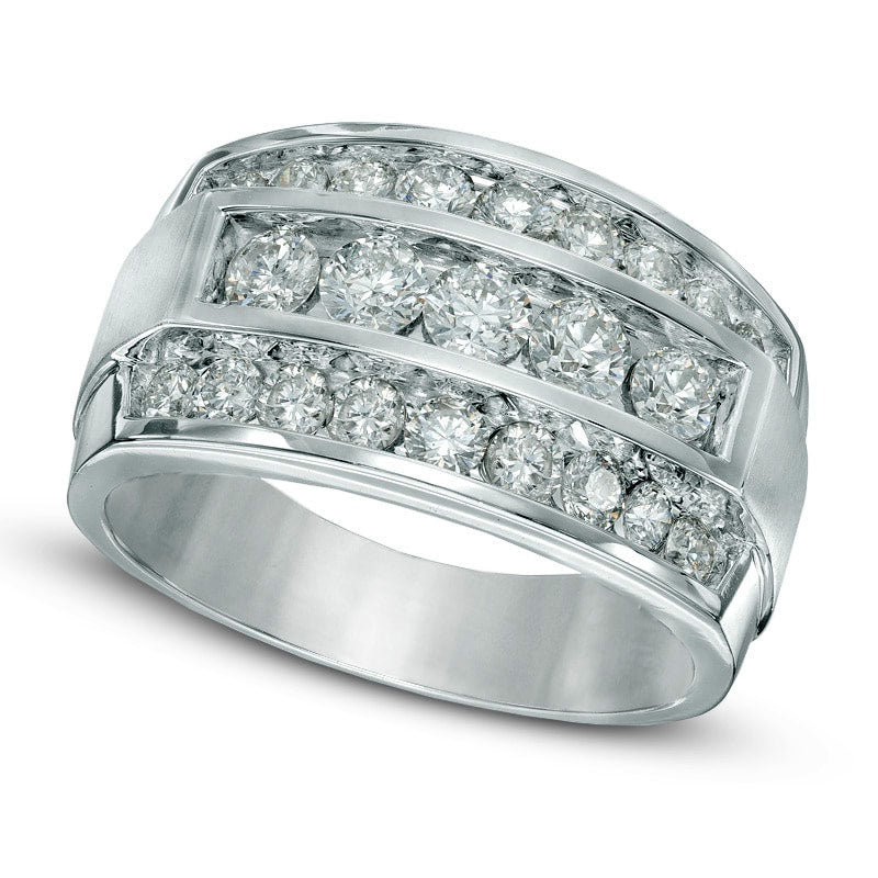 Image of ID 1 Men's 20 CT TW Three Row Natural Diamond Ring in Solid 14K White Gold