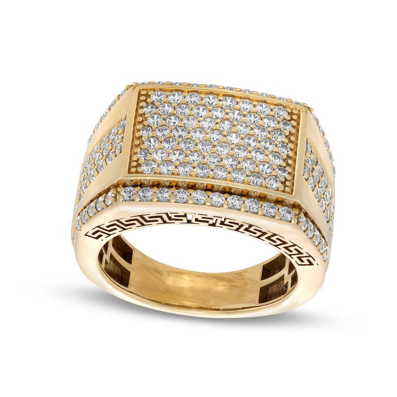 Image of ID 1 Men's 225 CT TW Rectangular Composite Natural Diamond Stepped Border with Etched Greek Key Outer Edge Ring in Solid 10K Yellow Gold