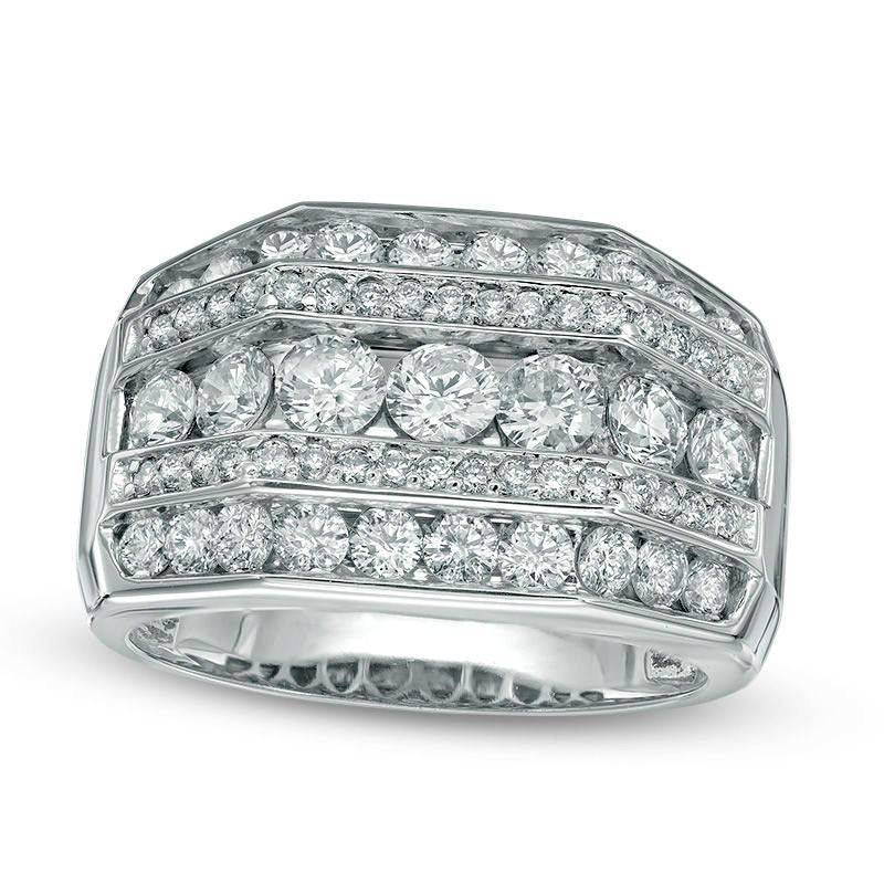 Image of ID 1 Men's 25 CT TW Natural Diamond Five Row Ring in Solid 14K White Gold