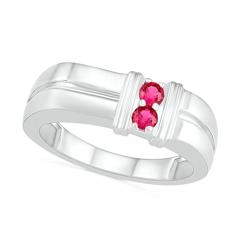 Image of ID 1 Men's 30mm Lab-Created Ruby Duo Collar Double Row Ring in Sterling Silver