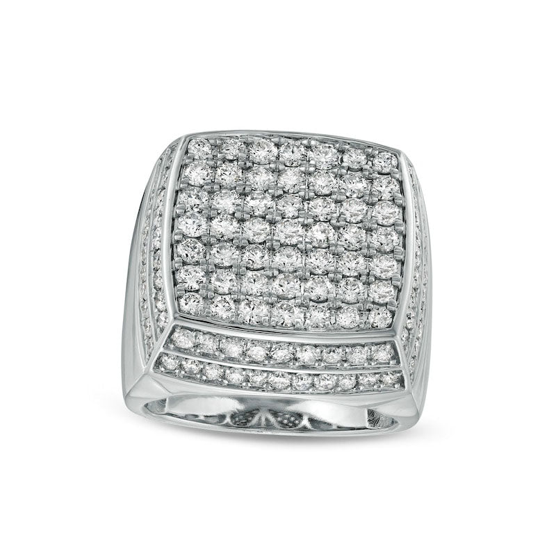 Image of ID 1 Men's 4 CT TW Natural Diamond Square Stacked-Top Ring in Solid 10K White Gold