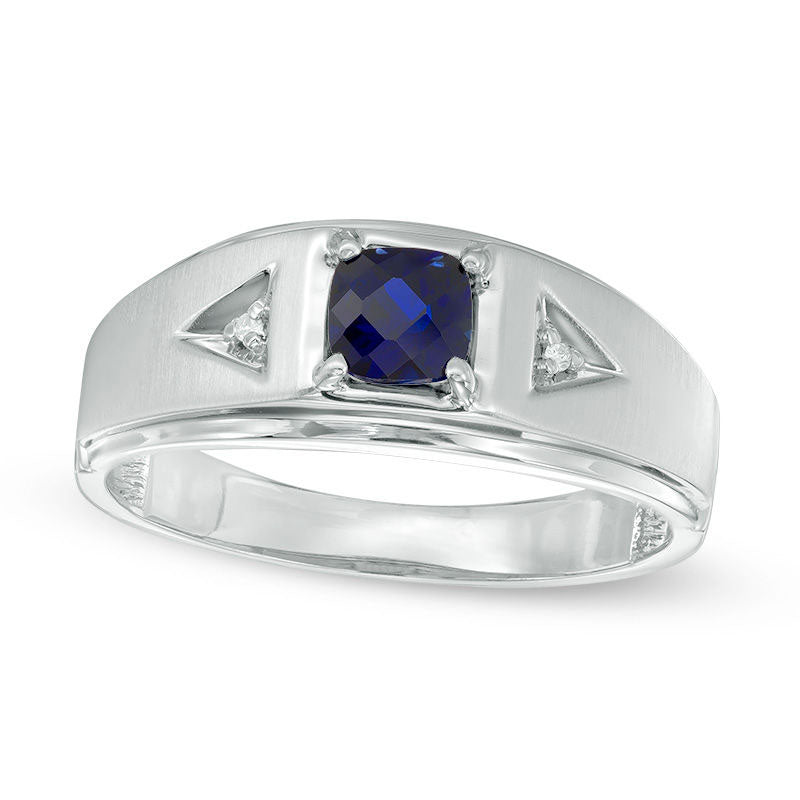 Image of ID 1 Men's 50mm Cushion-Cut Lab-Created Blue Sapphire and Diamond Accent Ring in Solid 10K White Gold