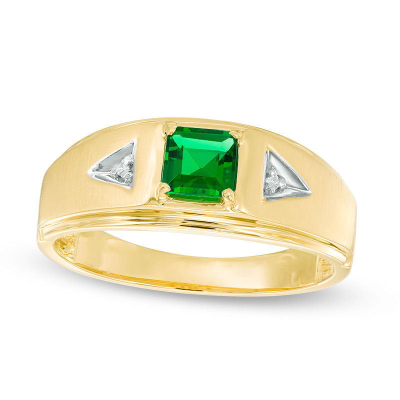 Image of ID 1 Men's 50mm Square Lab-Created Emerald and Diamond Accent Ring in Solid 10K Yellow Gold