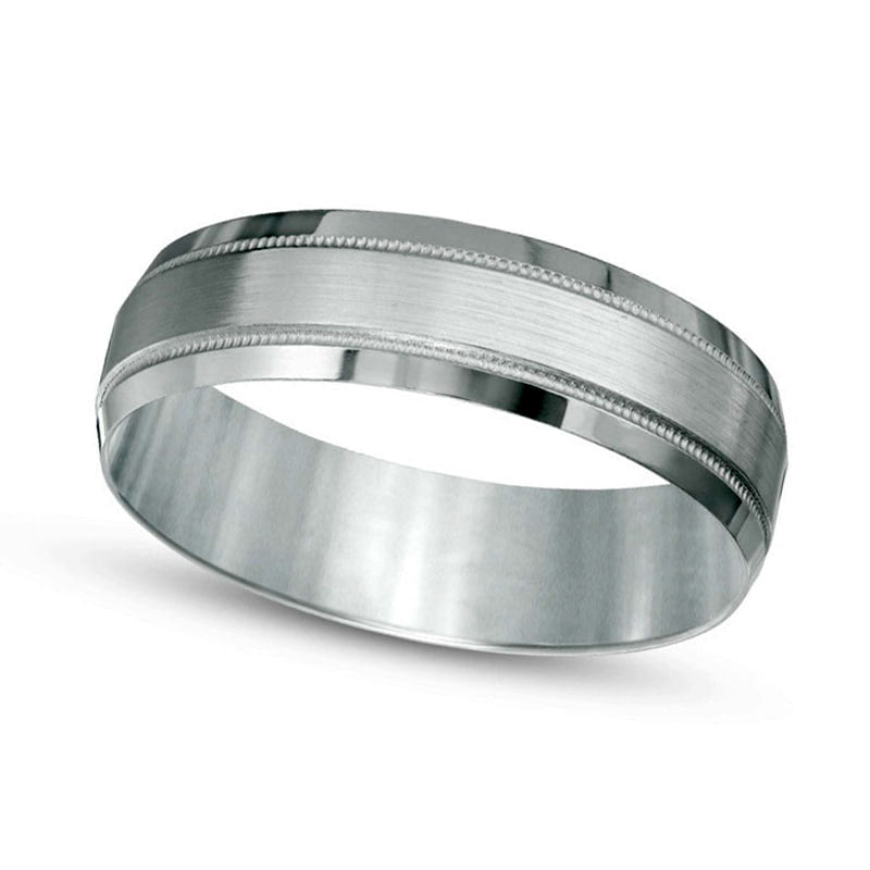 Image of ID 1 Mens 60mm Brushed Center Milgrain Comfort Fit Wedding Band in Solid 10K White Gold