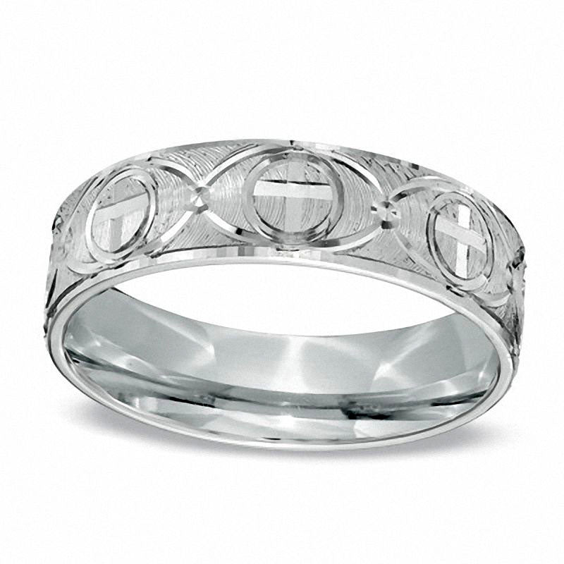 Image of ID 1 Men's 60mm Comfort Fit Cross Wedding Band in Sterling Silver
