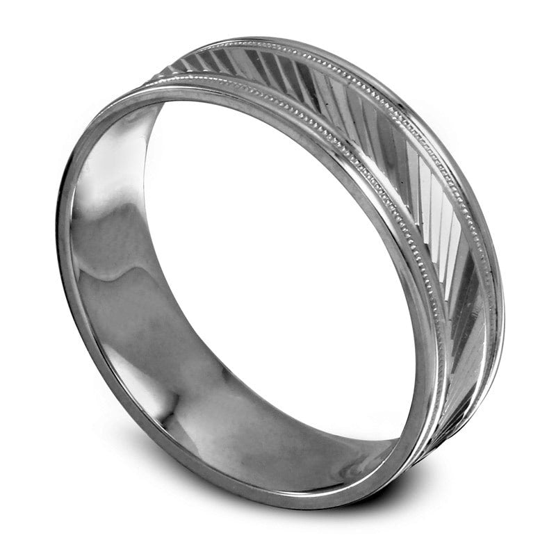 Image of ID 1 Men's 60mm Diagonal Etched Wedding Band in Solid 10K White Gold