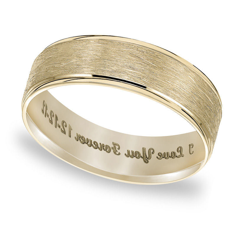 Image of ID 1 Men's 60mm Engraved Satin Wedding Band in Solid 10K Yellow Gold (25 Characters)