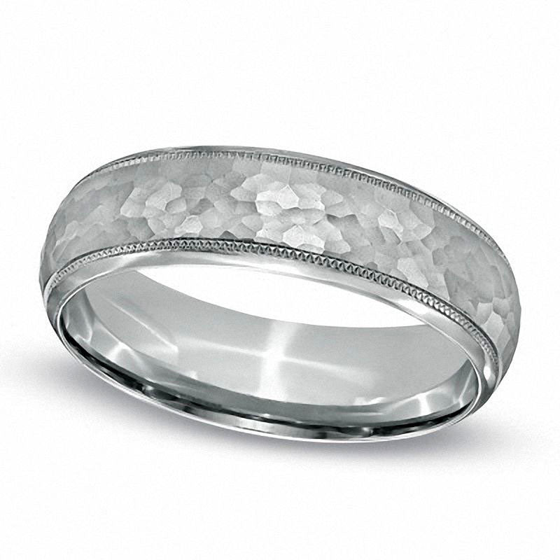 Image of ID 1 Men's 60mm Hammered Wedding Band in Sterling Silver