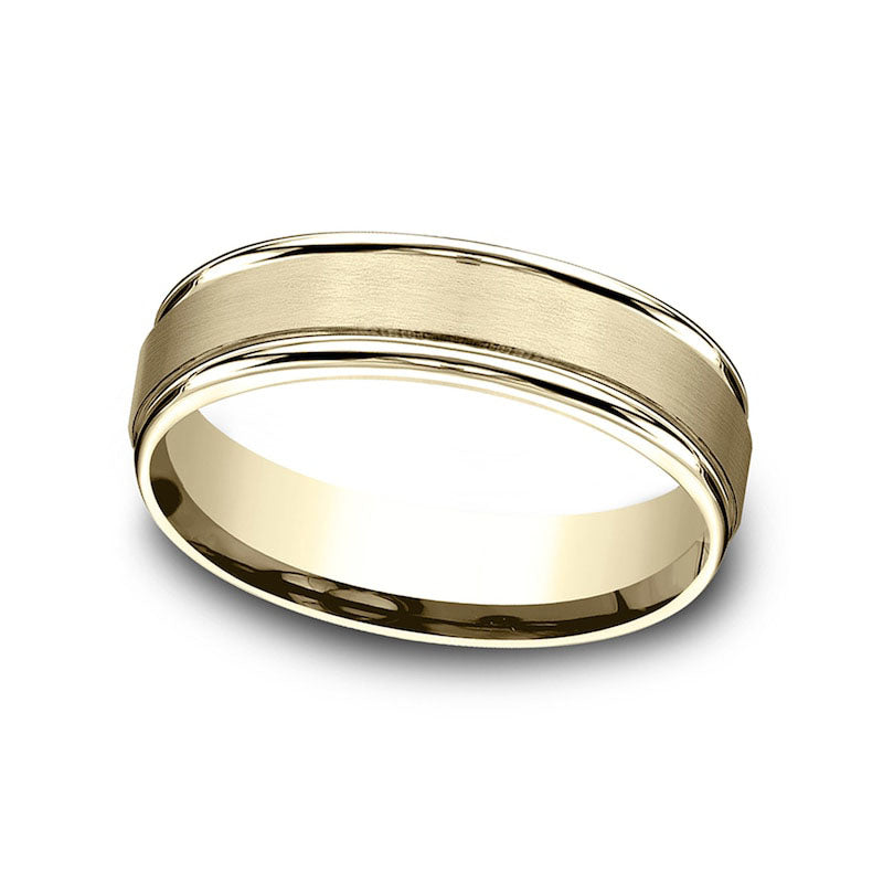 Image of ID 1 Men's 60mm Satin Finish Stepped Edge Comfort-Fit Wedding Band in Solid 10K Yellow Gold